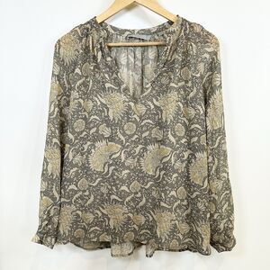 Vince Blouse Women’s XS Silk Floral Office Oversized Boho Semi-Sheer Classy Top